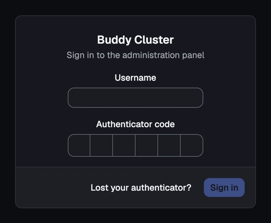 The sign-in screen, showing the username field and the 6-digit code field