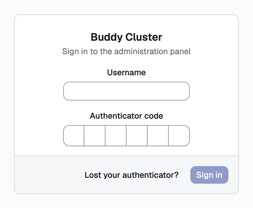 The sign-in screen, showing the username field and the 6-digit code field