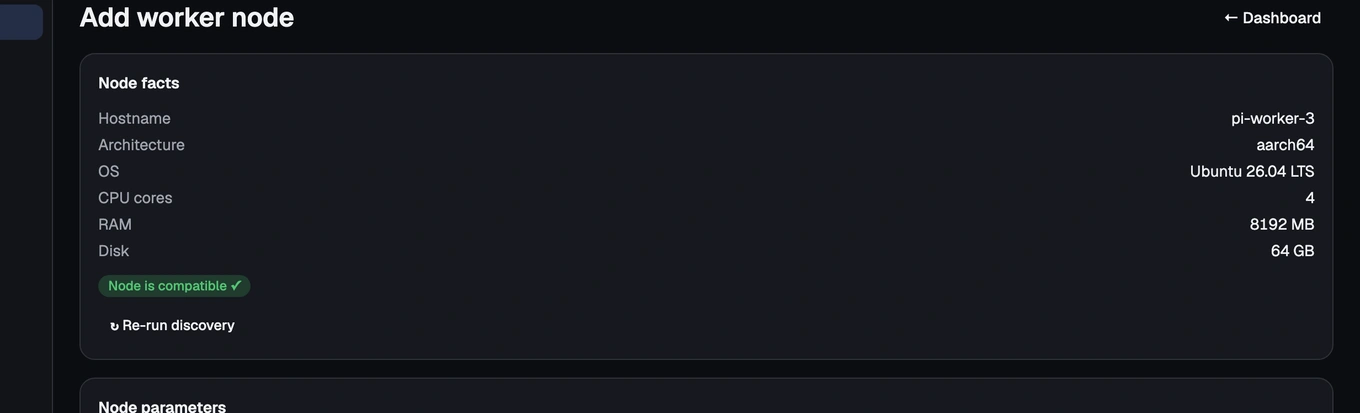 The Add node discovery step, showing the found hardware and the compatibility verdict